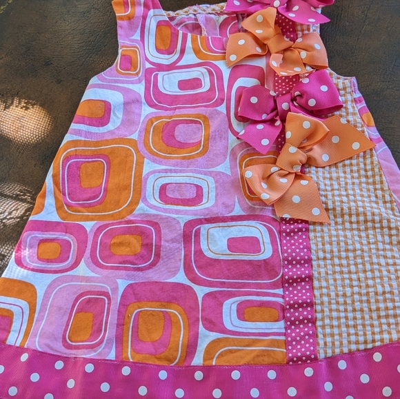 Bonnie Baby Size 12 Months Mod Style Boutique Style Baby Girl Dress With Bow. - Picture 2 of 6